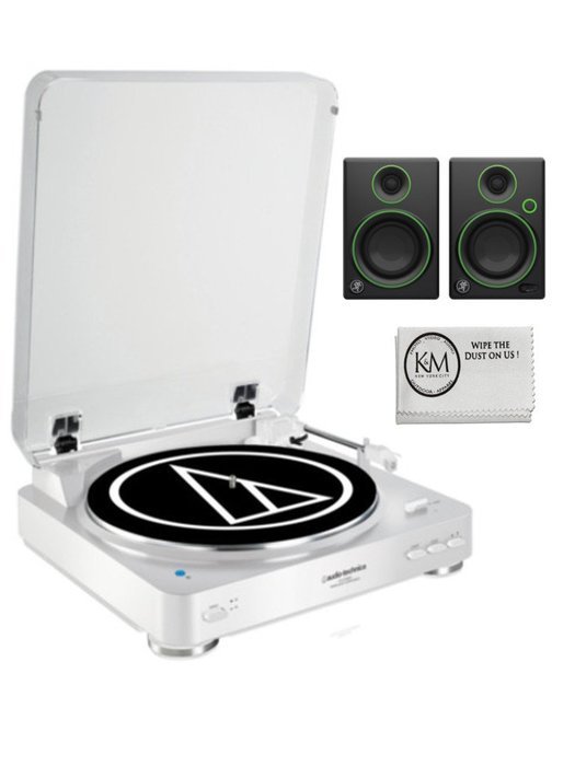 Audio-Techinca Bluetooth Wireless Stereo White Turntable with compatible Mackie CR5BT Bluetooth Monitors