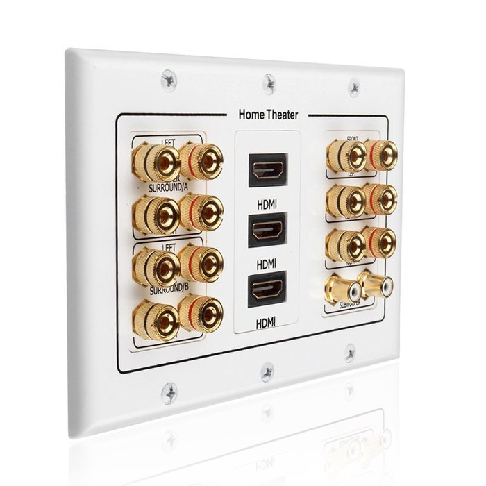 TNP Home Theater Wall Plate - 3-Gang 7.2 Surround Sound Distribution w/ Premium Gold Plated Copper Banana Binding... N18