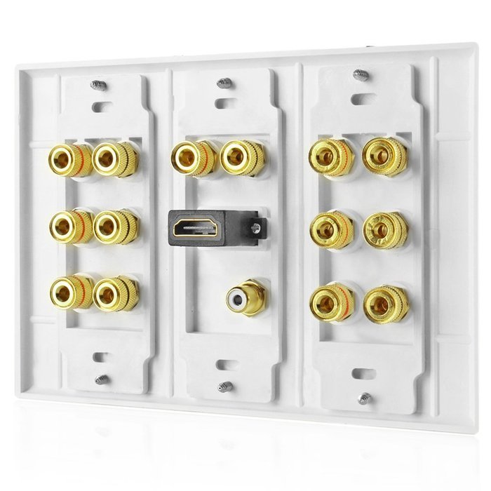 TNP Home Theater Wall Plate - 3-Gang 7.2 Surround Sound Distribution w/ Premium Gold Plated Copper Banana Binding... N22