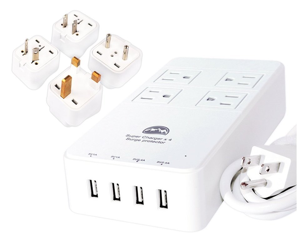 All Power Chargers Travel Charging Station - 4 International Travel Adapters - Surge Protector - Power strip with... N8