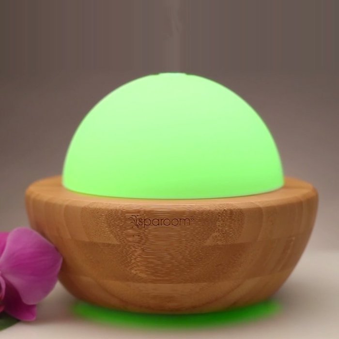 SpaRoom AromaGlobe Glass & Bamboo Ultrasonic Essential Oil Diffuser With Rotating Colors For Large Rooms, 100mL N2