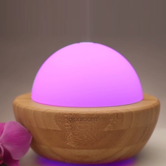 SpaRoom AromaGlobe Glass & Bamboo Ultrasonic Essential Oil Diffuser With Rotating Colors For Large Rooms, 100mL N3