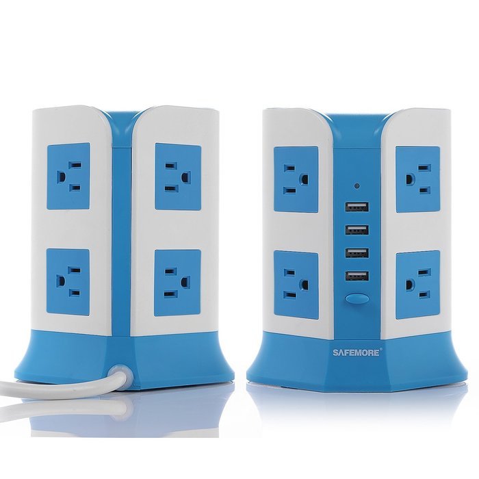 SAFEMORE Smart 8-Outlet with 4-USB Output Power Strip (Blue and White) N12