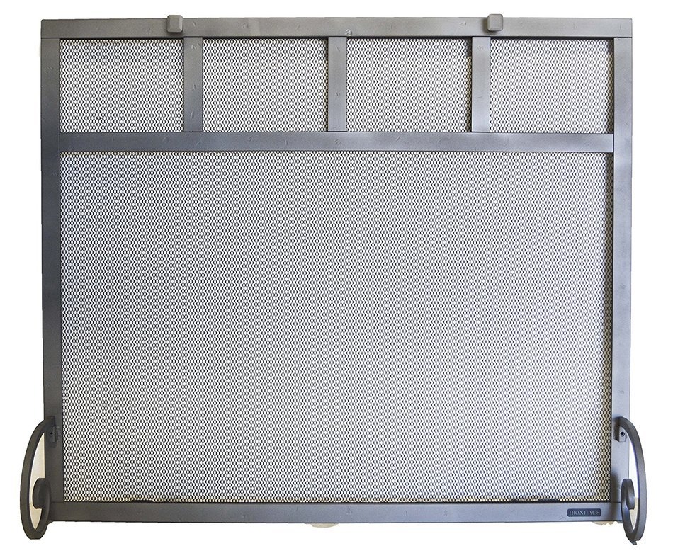 Rectangular Freestanding Fireplace Screen with Sutter Design (47"w X 35"h, Hammered Grained Pewter) N2