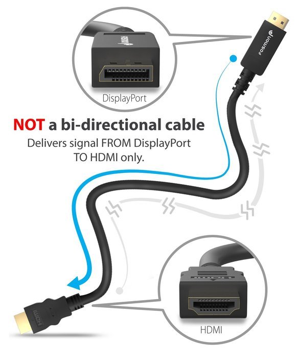 Fosmon 6FT DisplayPort (Male) to HDMI (Male) 6 ft Cable for PCs to an HDTV, monitor, or projector with HDMI port... N4