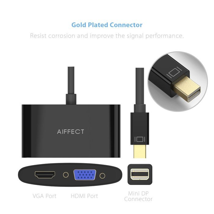 [Upgraded Version 4K] AIFFECT 2 in 1 Mini DP to HDMI & VGA 4K Adapter Cable ( Compatible with Thunderbolt ) for... N7