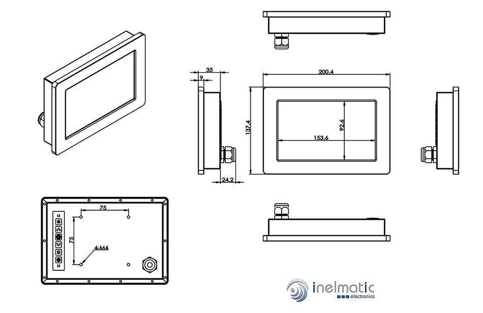 Inelmatic 7" Sunlight Readable TFT LCD LED Backlight Monitor with Metal Frame Industrial Grade...