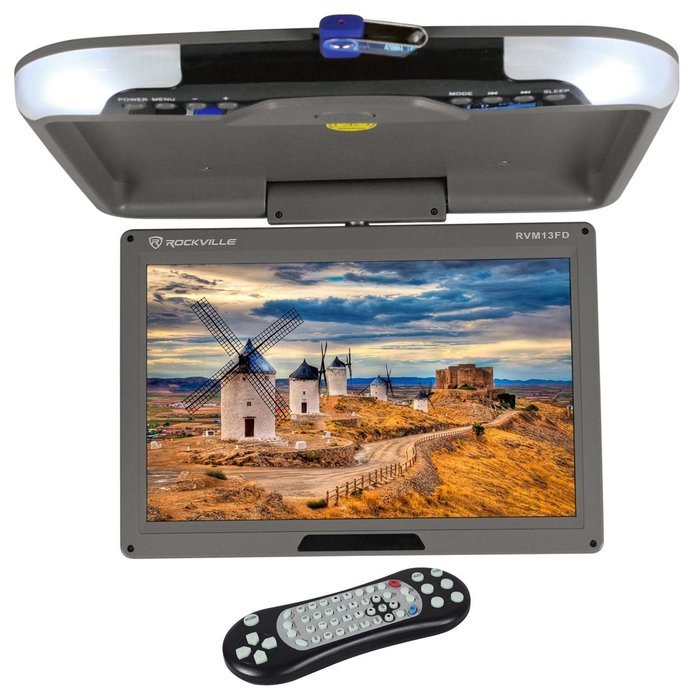 Rockville RVM18FD-BK 18" TFT Black Flip Down Car Monitor w/ USB/SD/Video Games N59