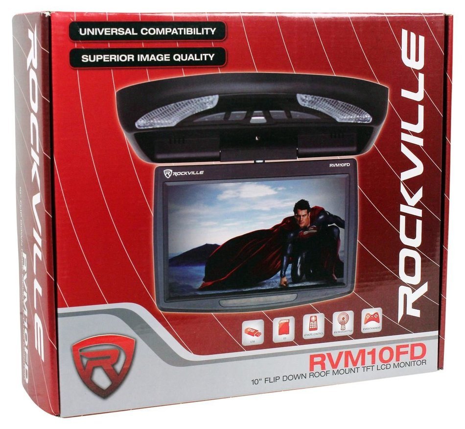 Rockville RVM18FD-BK 18" TFT Black Flip Down Car Monitor w/ USB/SD/Video Games N61