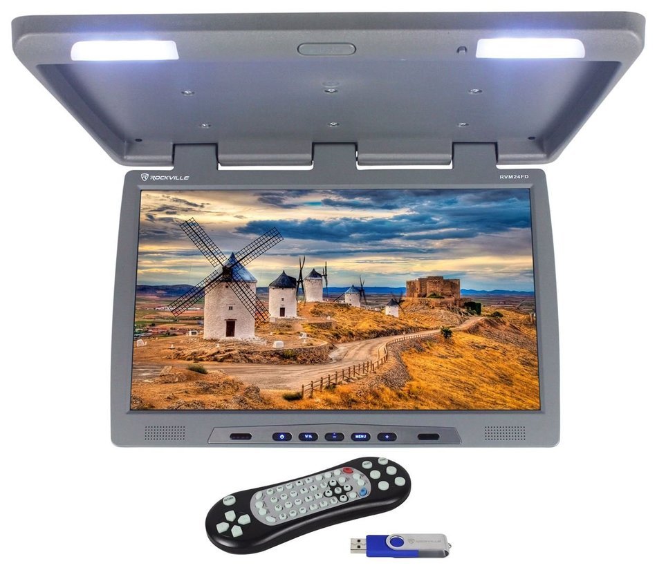 Rockville RVM18FD-BK 18" TFT Black Flip Down Car Monitor w/ USB/SD/Video Games N62