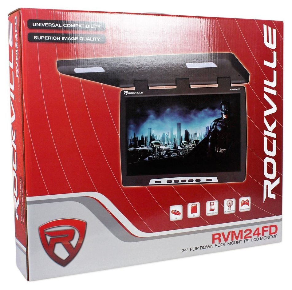 Rockville RVM18FD-BK 18" TFT Black Flip Down Car Monitor w/ USB/SD/Video Games N70