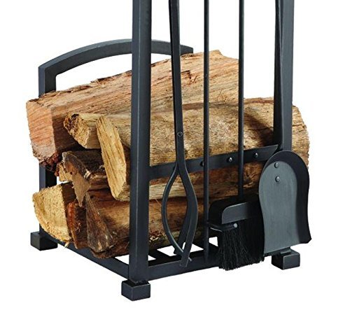 4-piece Harper Fireplace Toolset with Log Holder | Log Holder, Poker, Tong, Shovel, Tampico Brush and Heavy-duty... N3