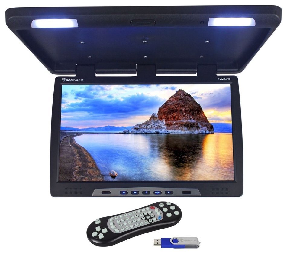 Rockville RVM18FD-BK 18" TFT Black Flip Down Car Monitor w/ USB/SD/Video Games N80