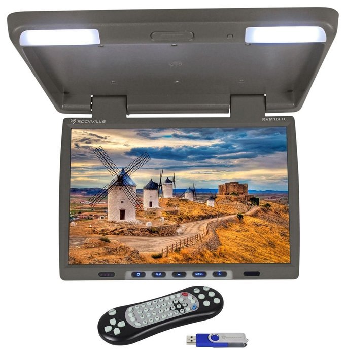 Rockville RVM18FD-BK 18" TFT Black Flip Down Car Monitor w/ USB/SD/Video Games N83