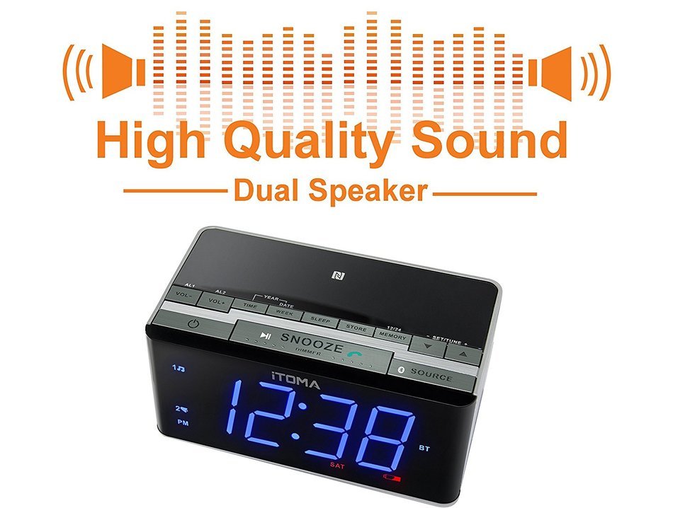 iTOMA Alarm Clock with FM Radio, Bluetooth Speakers, Dual Alarm with Snooze, USB Charge Port, Auxiliary Input,... N3