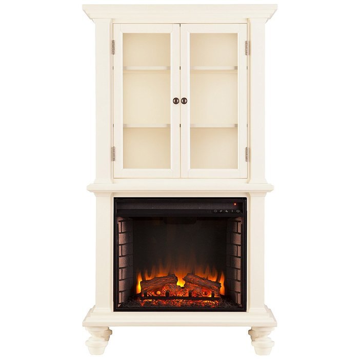 Southern Enterprises Townsend Electric Fireplace Curio Antique White