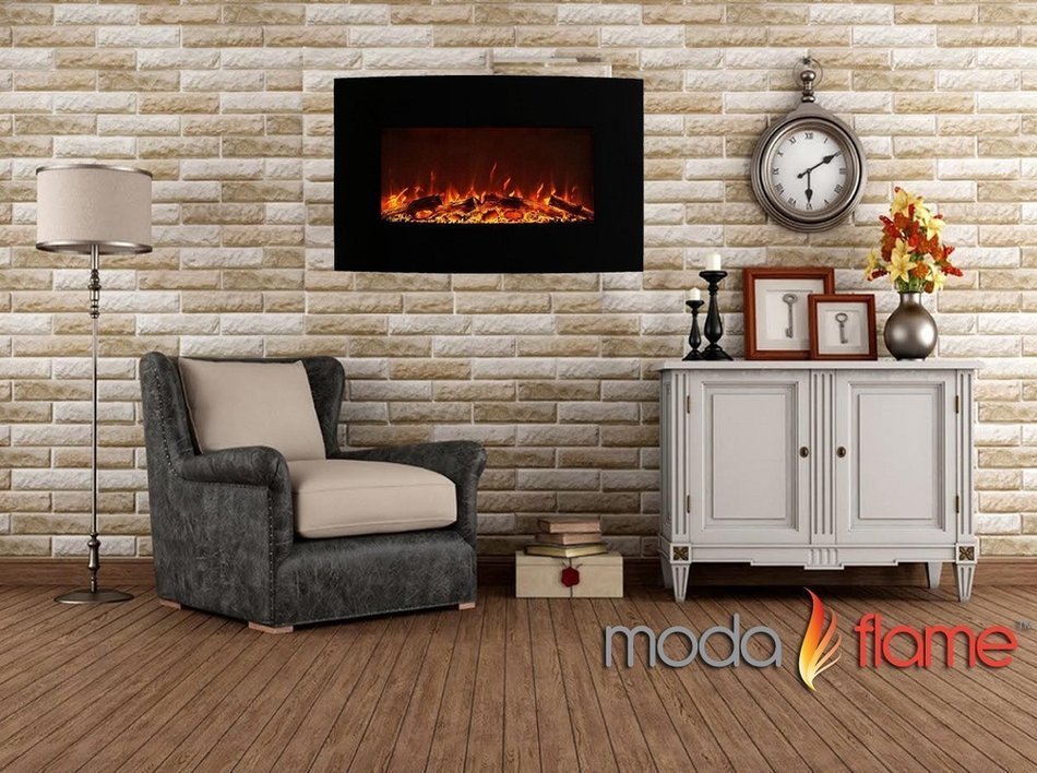 Moda Flame Chelsea 35 Inch Curved Black Wall Mounted Electric Fireplace N4