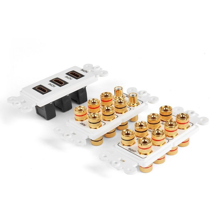 TNP Home Theater Wall Plate - 3-Gang 7.2 Surround Sound Distribution w/ Premium Gold Plated Copper Banana Binding... N24