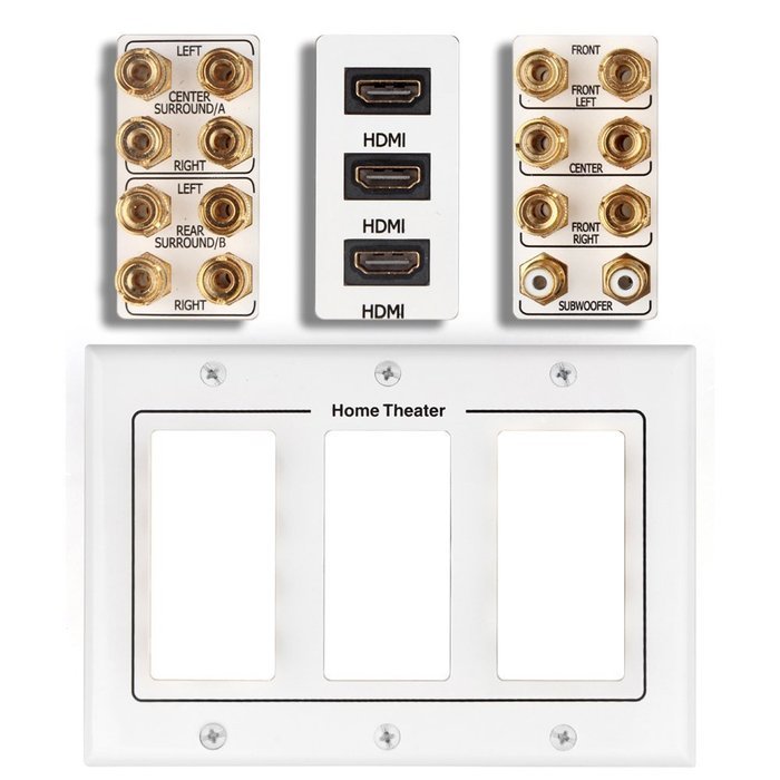 TNP Home Theater Wall Plate - 3-Gang 7.2 Surround Sound Distribution w/ Premium Gold Plated Copper Banana Binding... N26