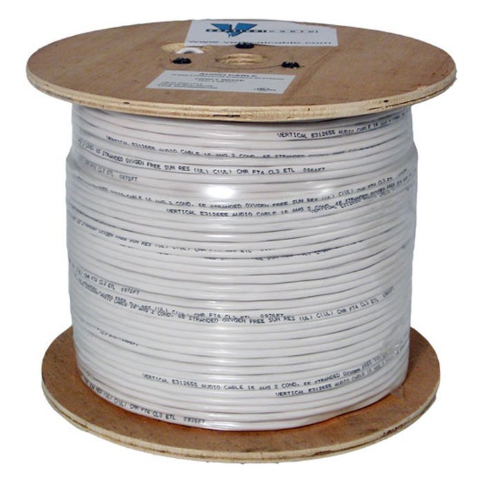 Vertical Cable Audio Cable, 16AWG, 4 Conductor, 65 Strand, 1000 ft, PVC Jacket, Wooden Spool, White