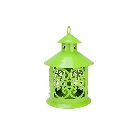 NorthLight 7.8 in. Shiny Green Wrought Iron Ornate Candle Lantern