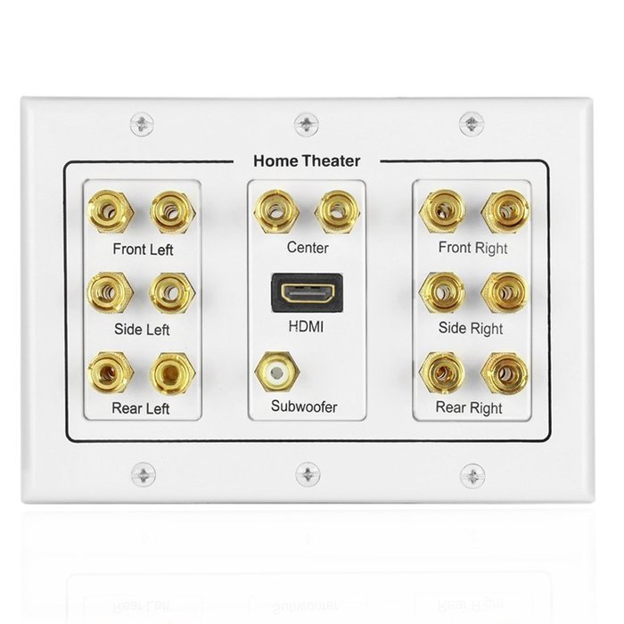 TNP Home Theater Wall Plate - 3-Gang 7.2 Surround Sound Distribution w/ Premium Gold Plated Copper Banana Binding... N31