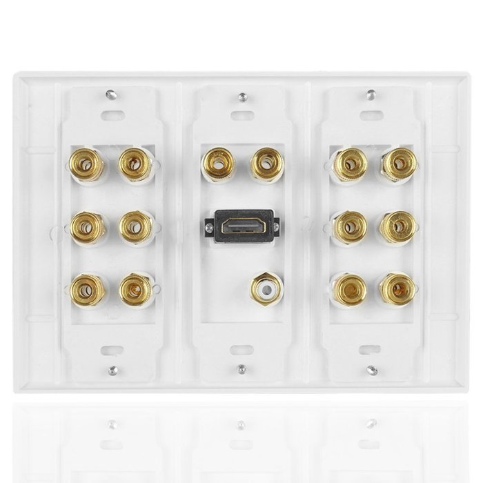 TNP Home Theater Wall Plate - 3-Gang 7.2 Surround Sound Distribution w/ Premium Gold Plated Copper Banana Binding... N32