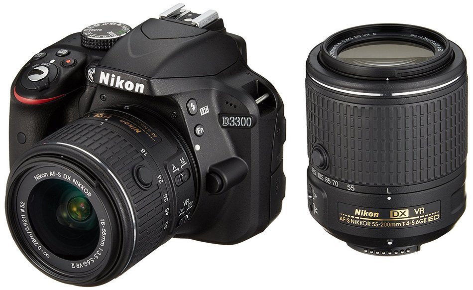 Nikon digital camera D3300 double zoom kit 18-55mm DX VR II & 55-200mm DX VR II Lenses2 Black N2
