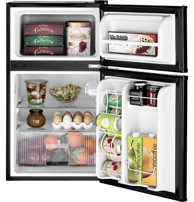 GE Black Double-Door Compact Refrigerator
