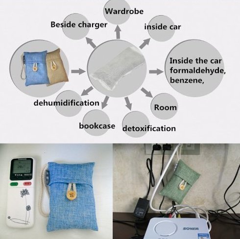 Natural Air Purifying Bamboo Charcoal Bags, Removes Odors Allergens and Harmful Pollutants Prevents Mold Mildew... N3