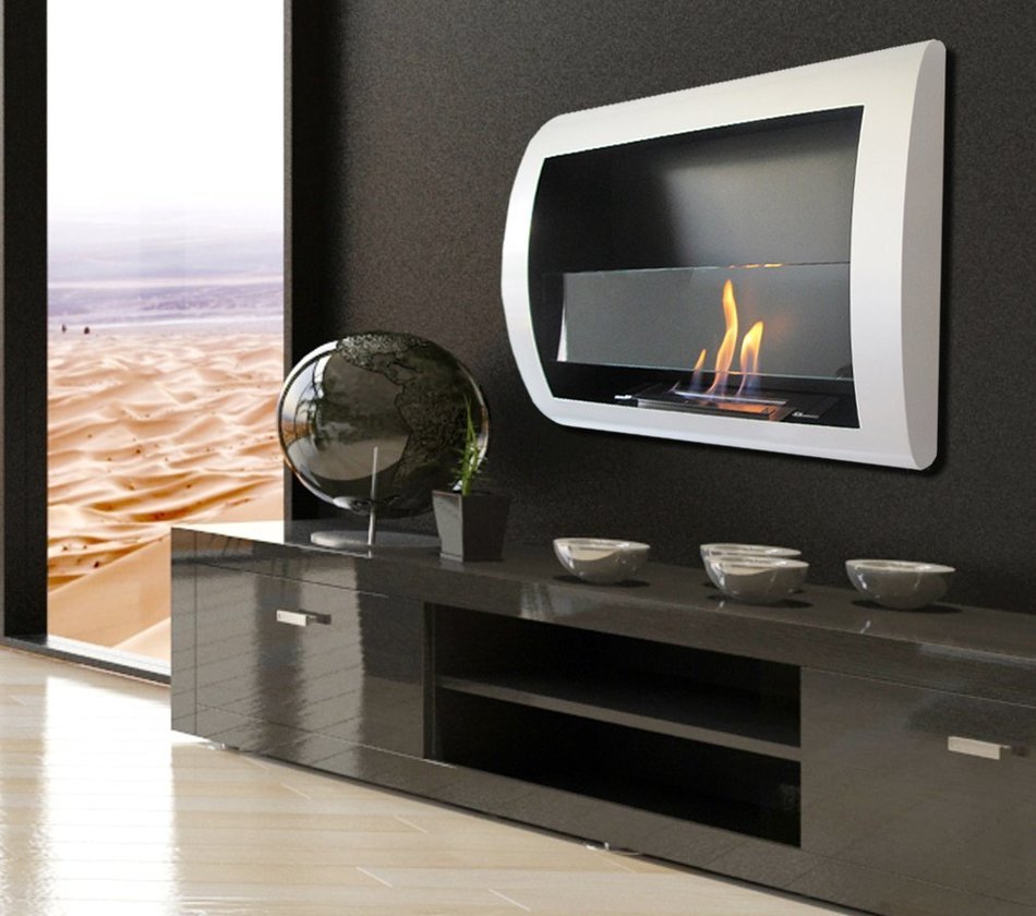 * Fall Sale * Charleston Luxury Matte White Metal Wall Mount Ventless Bio Ethanol Fireplace with Burner Insert...
