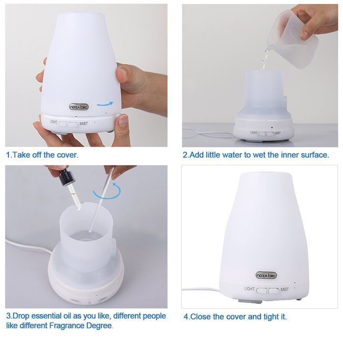 Noza Tec 100ML Essential Oil Diffuser Portable Ultrasonic Aroma Humidifier with 7 Color Changing LED Lamps, Mist... N7