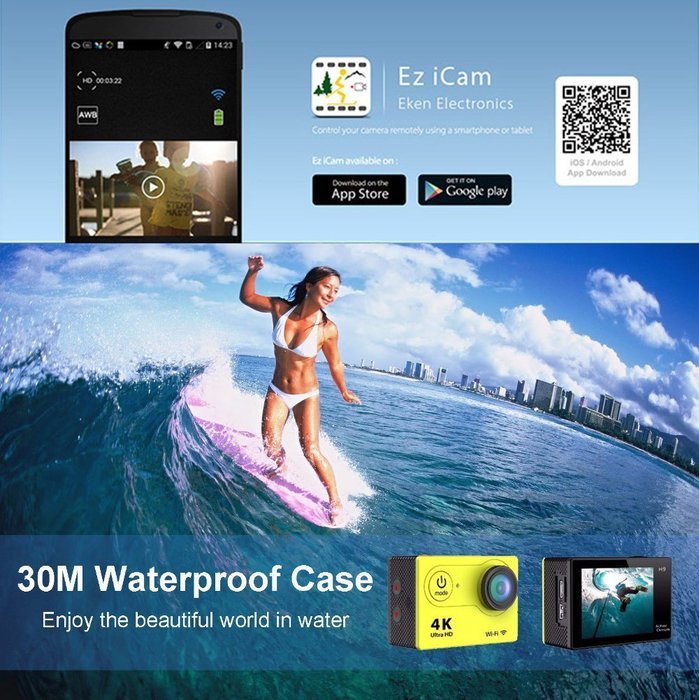 IWAWA Ultra HD Wifi Waterproof Action Camera 4K1080P 170 Degree Wide Angle Lens(Yellow) N4