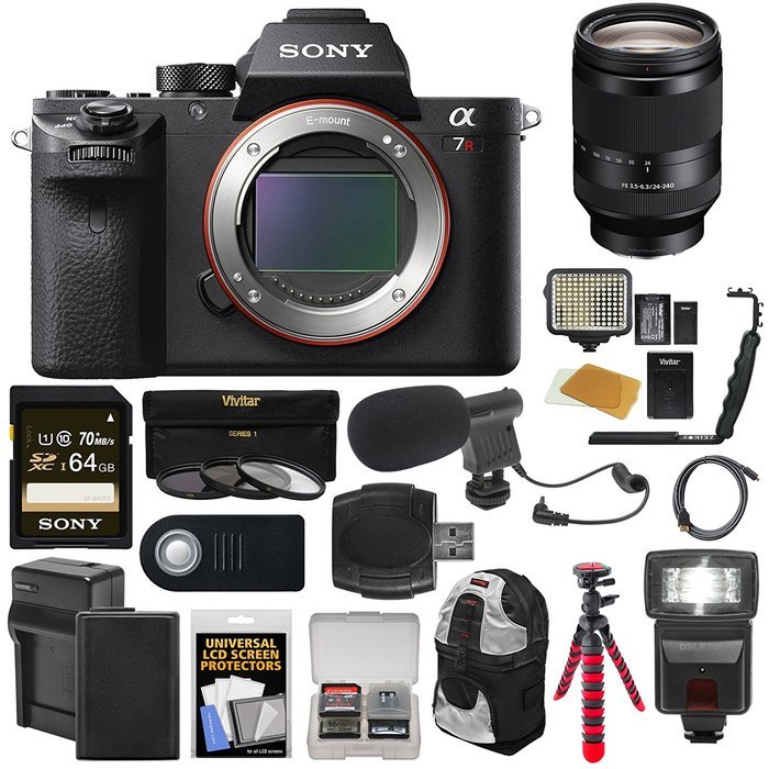 Sony Alpha A7R II 4K Wi-Fi Digital Camera Body with 24-240mm Lens + 64GB Card + Battery + Charger + Backpack +...