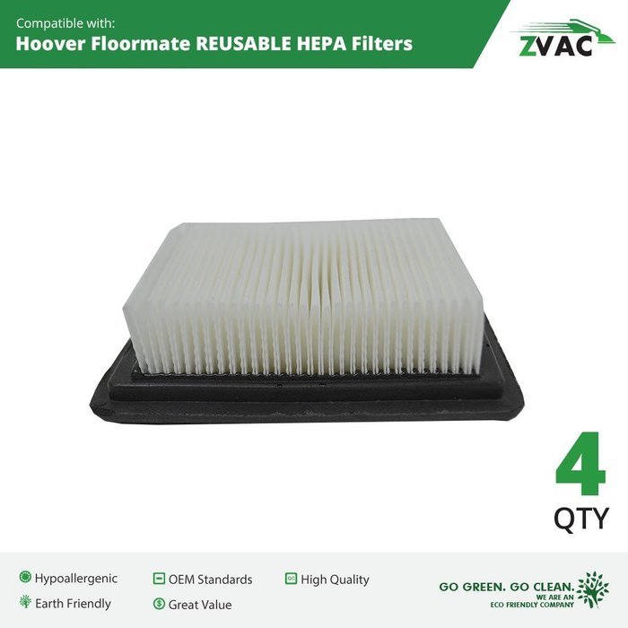 2 Hoover Floormate WASHABLE, REUSABLE HEPA Filters #40112050 By ZVac N3