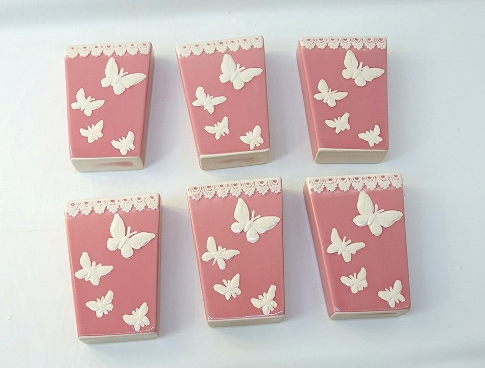 Cuorifoglio 0265T Radiators Humidifier, Ceramic, White Butterflies on a Rose Background, Trapezoid Shape (Pack...