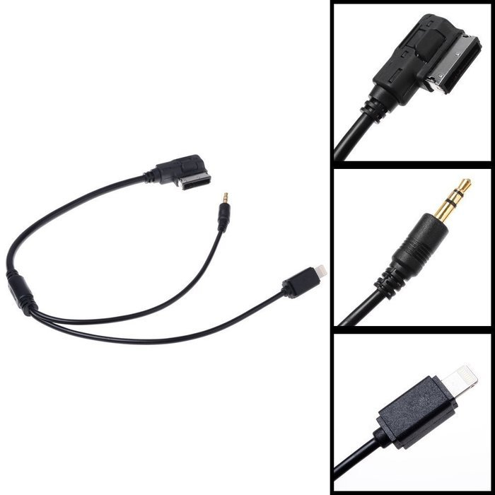 TurnRaise AMI MMI + 3.5mm AUX + 8-Pin Charge Adapter Cable for iPhone 5 5S 6 Plus iPod iPad Fit Audi A3 A4 A5... N4