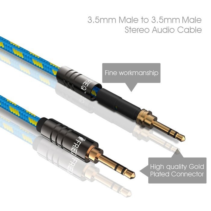 FRiEQ 3.5mm Male To Male Car and Home Stereo Cloth Jacketed Audio Cable (4 Feet/1.2M) for iPhone, iPad, iPod,... N5