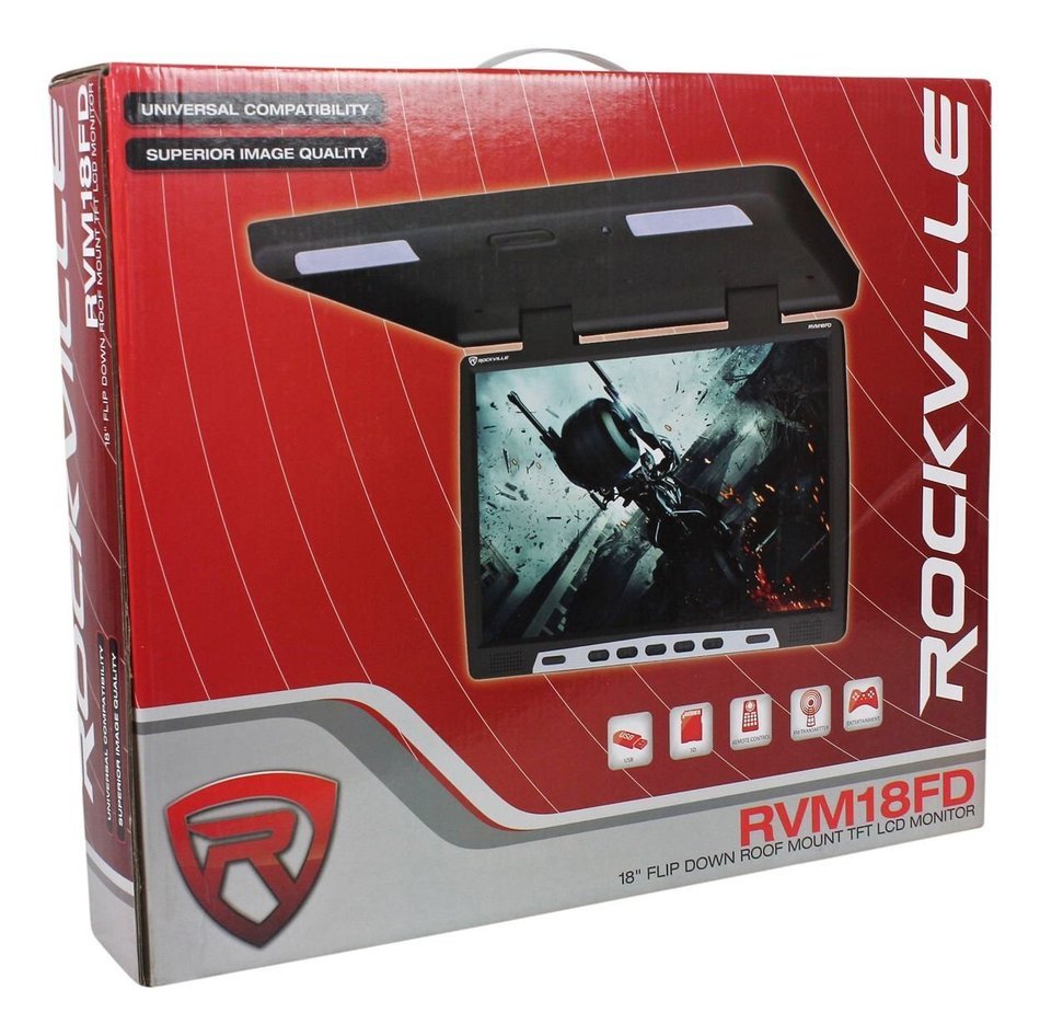 Rockville RVM18FD-BK 18" TFT Black Flip Down Car Monitor w/ USB/SD/Video Games N90