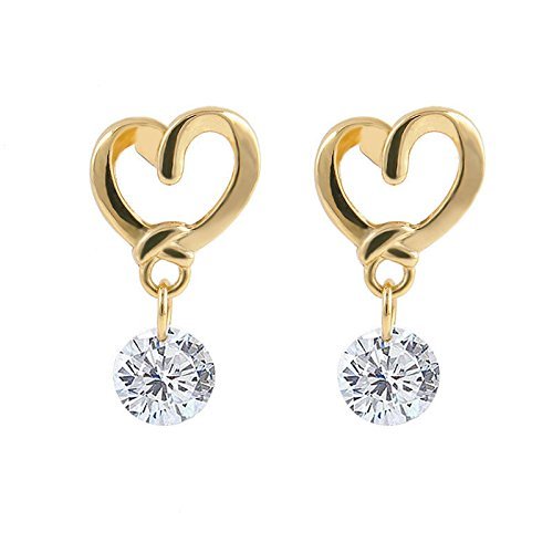 JT11 1 Pair Golden Heart Ear Studs Crystal Dangle Earrings Fashion ...