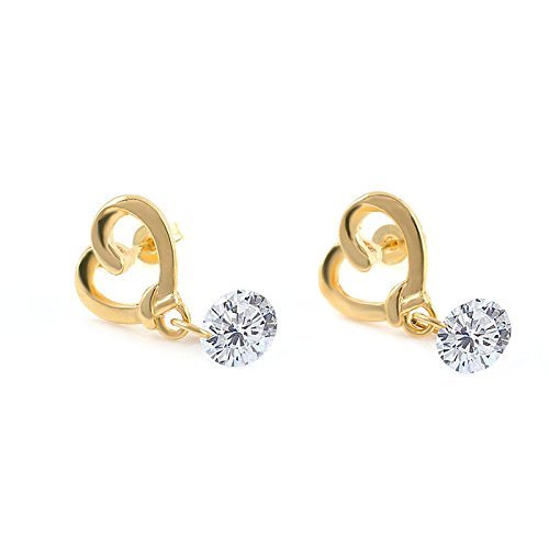 JT11 1 Pair Golden Heart Ear Studs Crystal Dangle Earrings Fashion Jewelry N3