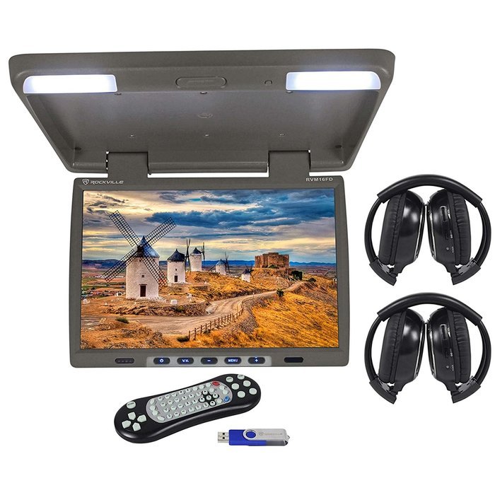 Rockville RVM18FD-BK 18" TFT Black Flip Down Car Monitor w/ USB/SD/Video Games N109