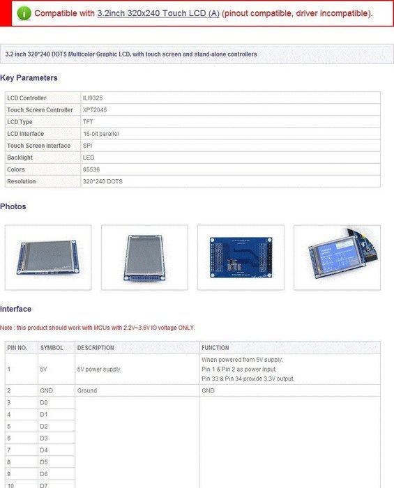 Waveshare 3.2inch 320x240 Touch LCD (C) 3.2inch LCM TFT Display Module Graphic LCD Screen... N7