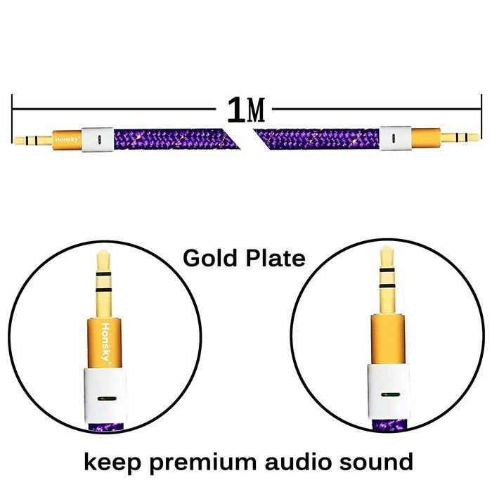 Pack of 4, 3.2 Ft 3.5mm Audio Cable Male to Male, Honsky Universal Durable Braided Colorful Noodle Flat Gold Plated... N13