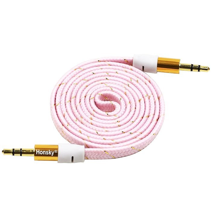 Pack of 4, 3.2 Ft 3.5mm Audio Cable Male to Male, Honsky Universal Durable Braided Colorful Noodle Flat Gold Plated... N14