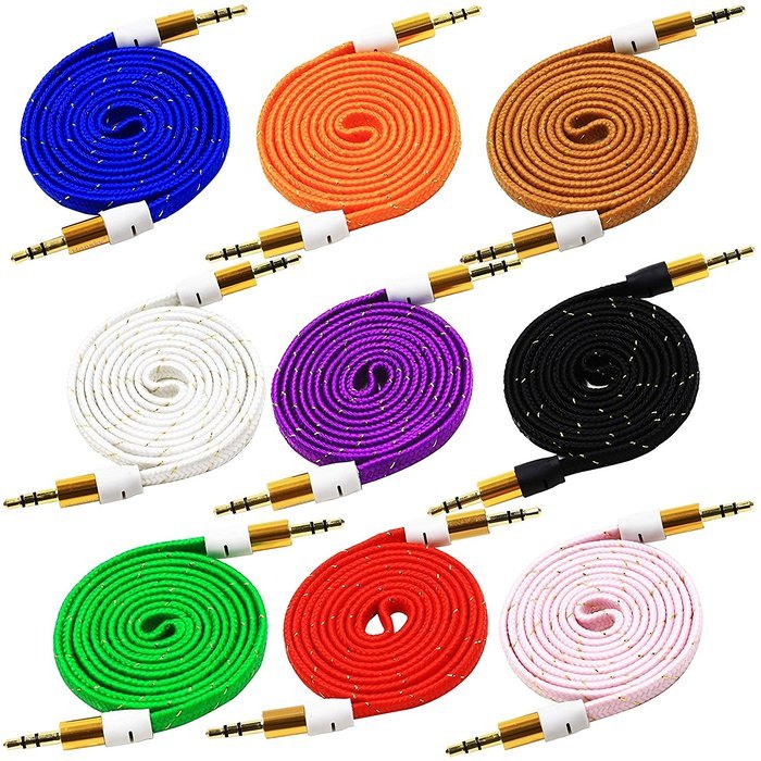 Pack of 4, 3.2 Ft 3.5mm Audio Cable Male to Male, Honsky Universal Durable Braided Colorful Noodle Flat Gold Plated... N20