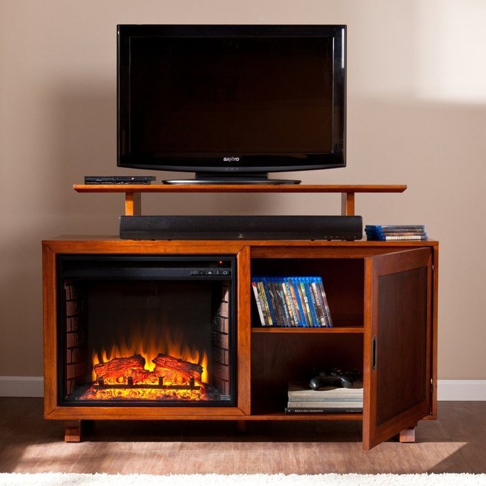 Southern Enterprises Ontario Media Console Fireplace - Walnut/Espresso N6