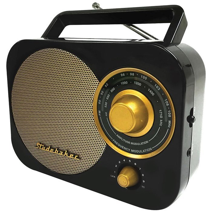 Black Retro Studebaker SB2000 Replica Portable AM/FM Radio with Aux Input