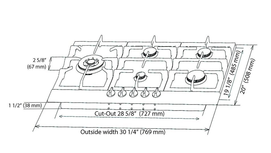 Ancona 5 Burner 30" Stainless Steel GAS Cooktop