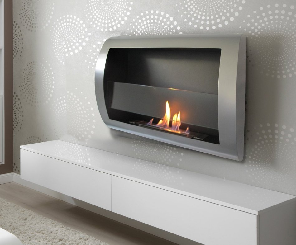 * Fall Sale * Charleston Luxury Matte White Metal Wall Mount Ventless Bio Ethanol Fireplace with Burner Insert... N3